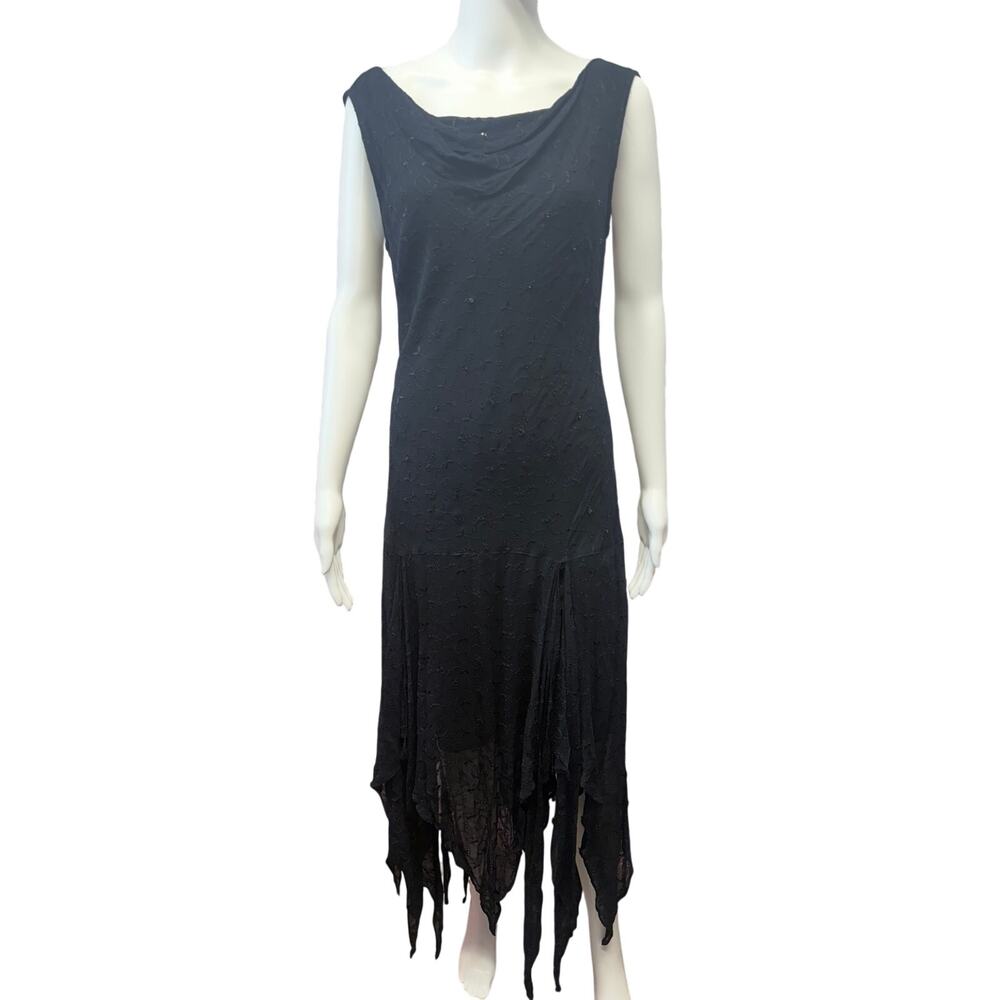 90s y2k Majick goth Black floral beaded maxi fairy dress size medium